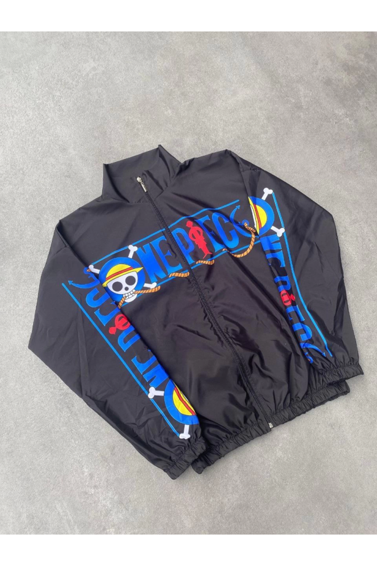 Unisex Fermuarlı Dijital Baskılı Rüzgarlik - Siyah