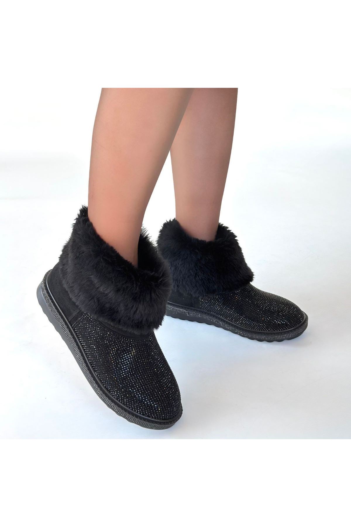 Linka Siyah Süet Siyah Boncuk İşlemeli Bot