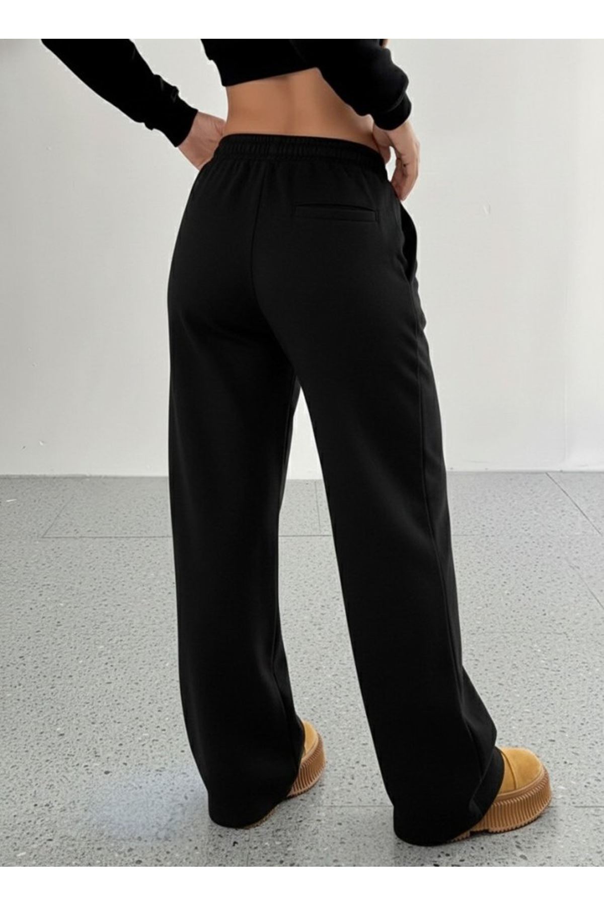 Kadın Yüksek Bel Lastikli Bağcıklı Geniş Kesim Dalgıç Pantolon