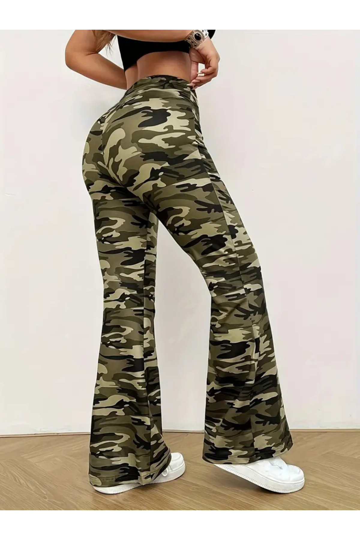 Kadın Yüksek Bel Kamuflaj Desenli Dalgıç Tayt