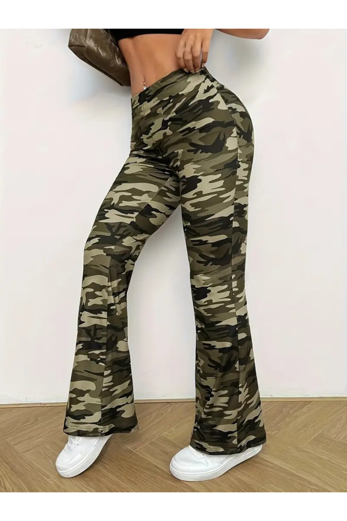 Kadın Yüksek Bel Kamuflaj Desenli Dalgıç Tayt