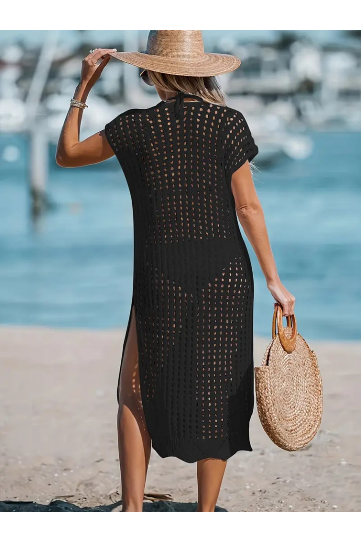 Kadın V Yaka Yanı Derin Yırtmaçlı Mi Boy Triko Elbise