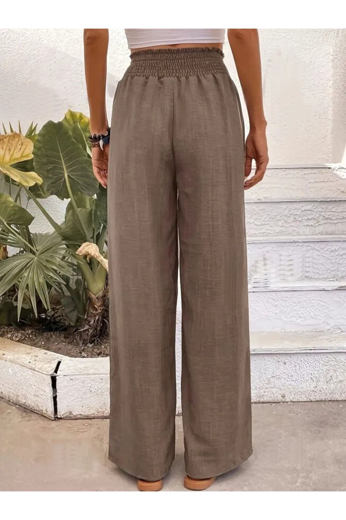 Kadın Yüksek Bel Lastikli Ithal Krep Pantolon