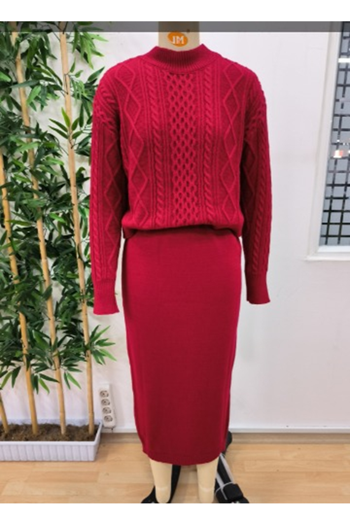 Kadın Uzun Kollu Balıkçı Yaka Bluz Ve Etek Ikili Triko Takım