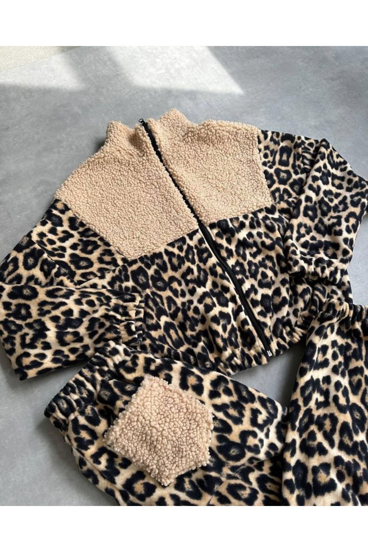 Kadın 3 Iplik Kumaş Leopar Desenli Ikili Takım