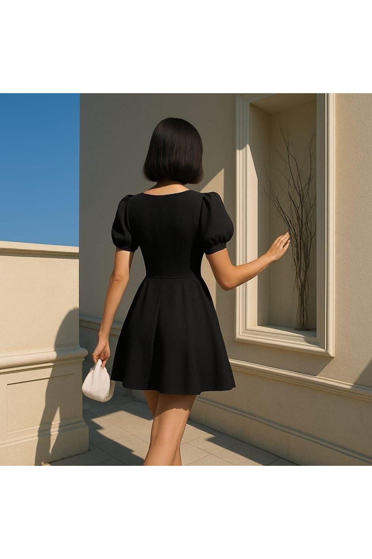 Kadın Dalgıç Kumaş Kalp Yaka Elbise