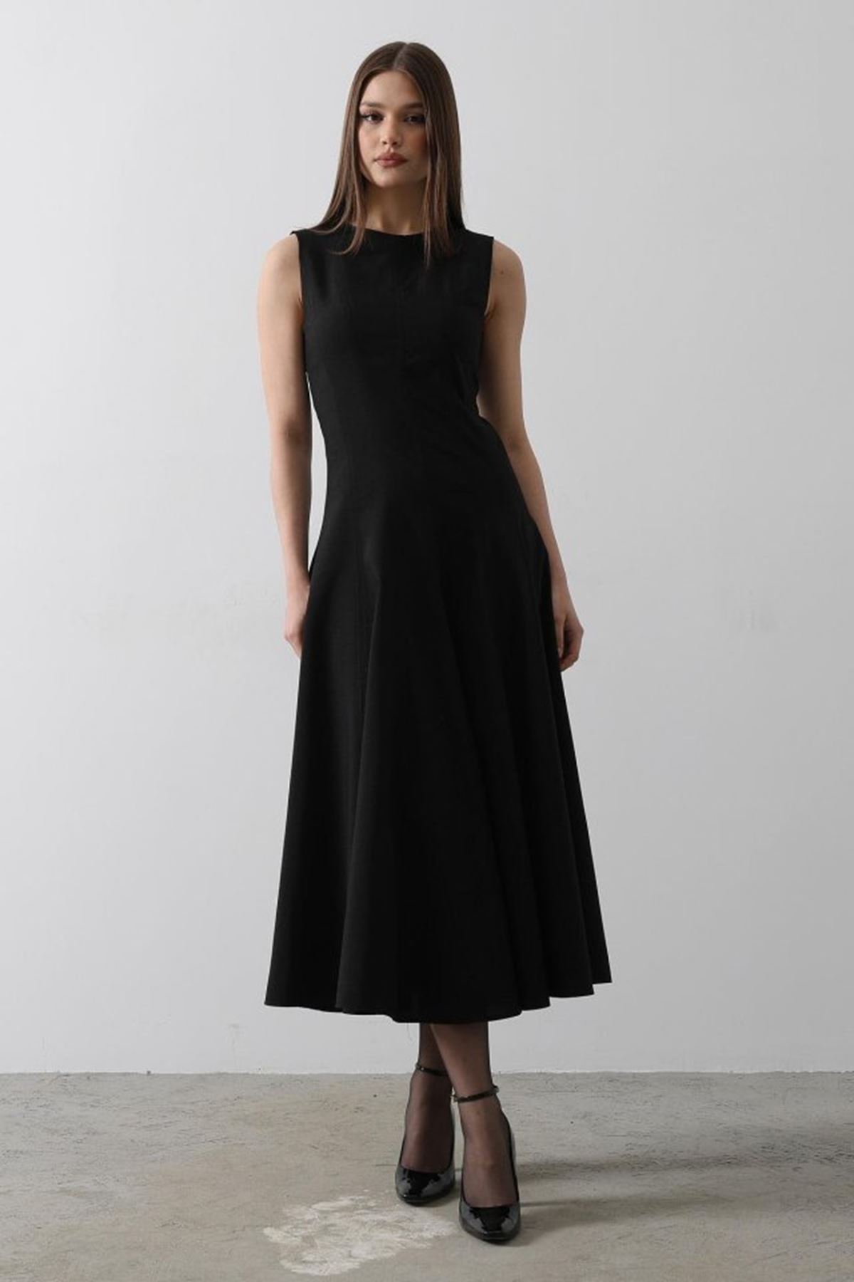 Kolsuz Uzun Elbise - Siyah