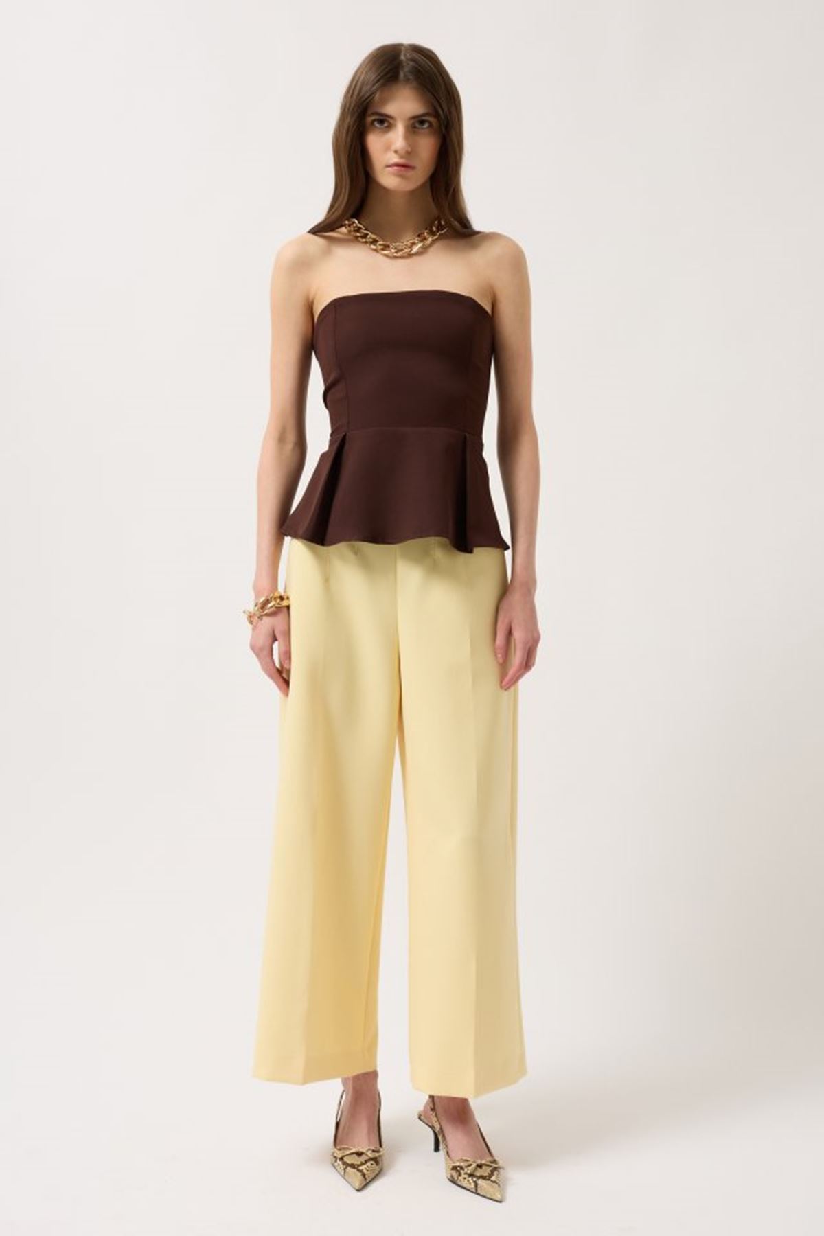 Pileli Straplez Bluz