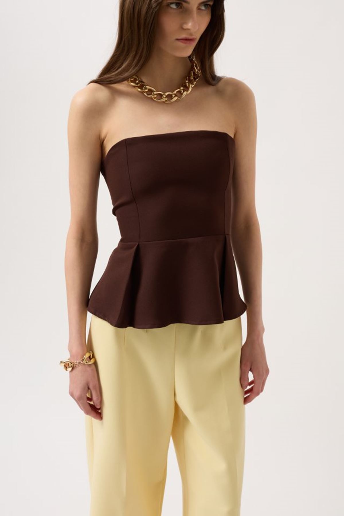 Pileli Straplez Bluz