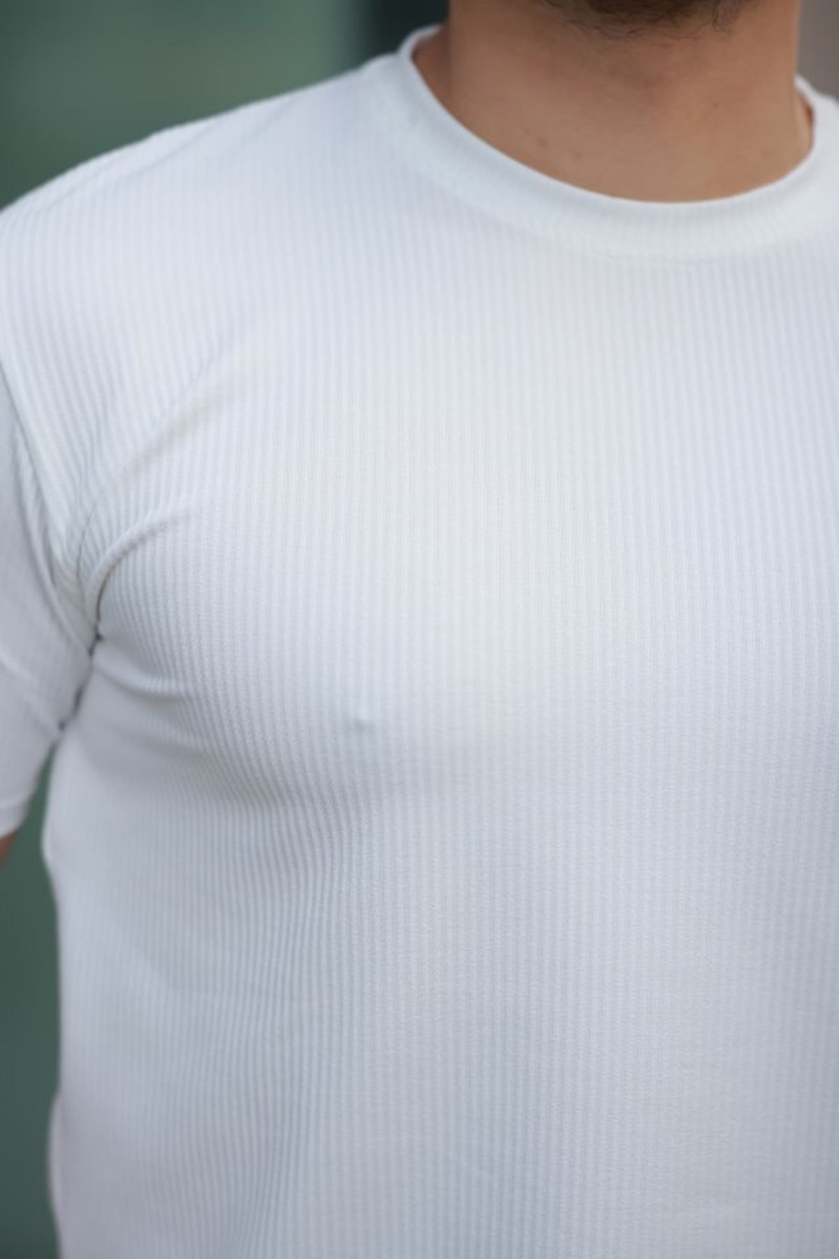 Erkek Kısa Kollu çizgi Kabartma Detaylı T-shirt