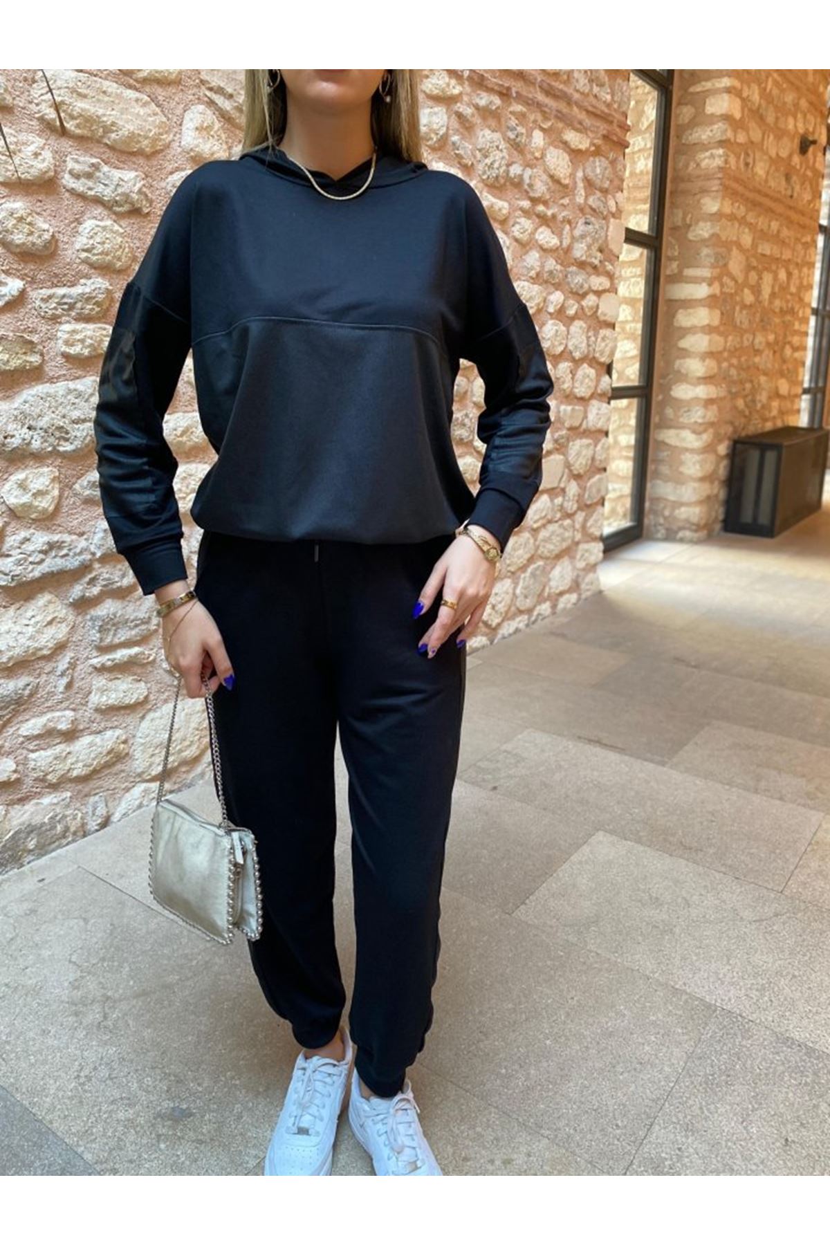 Kadın Uzun Kollu Kapüşonlu Oversize Sweat Ve Pantolon Ikili Takım