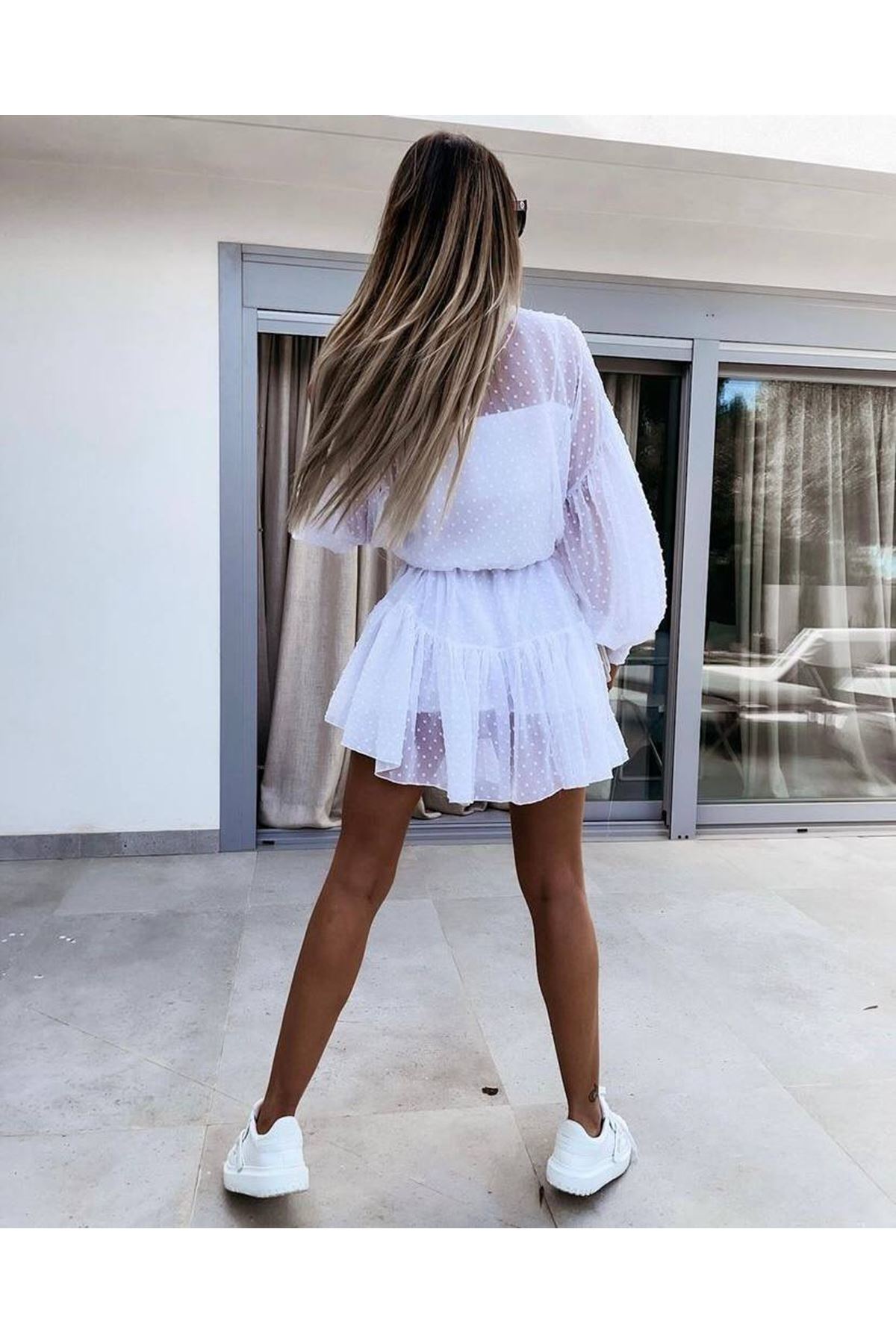 Kadın Puantiyeli Içi Astarlı Tül Elbise