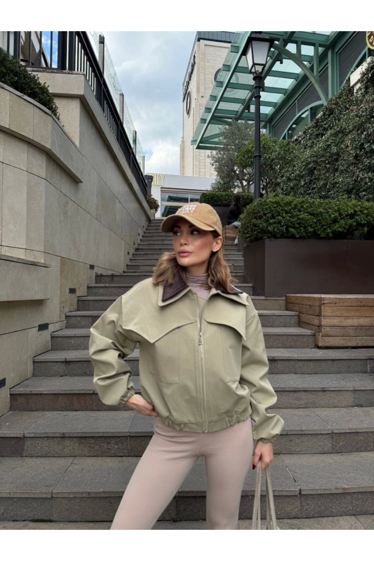 Çift Yakalı Ceket Mont - Yeşil