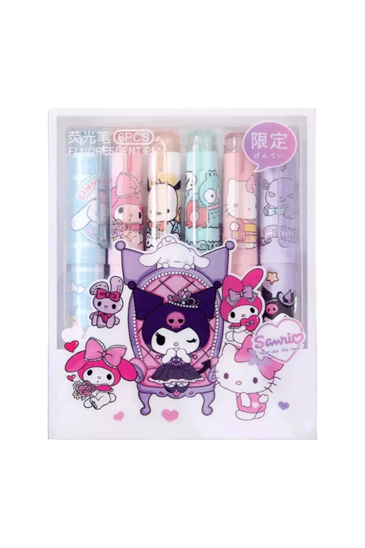 6'lı Fosforlu Kalem Seti - Hello Kitty Kuromi ve Arkadaşları