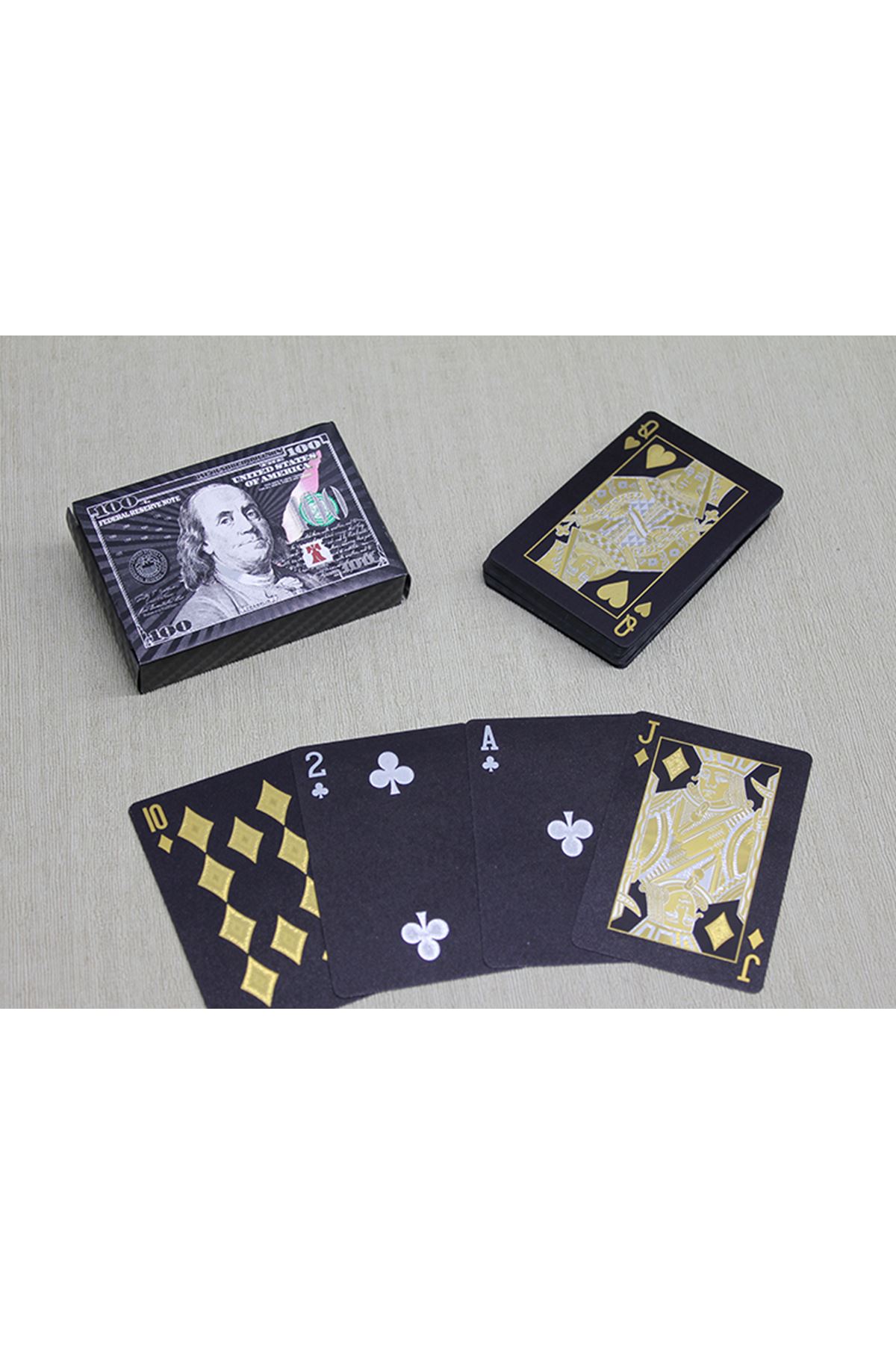 Gümüş Dolar Tasarımlı Siyah İskambil Oyun Kartı
