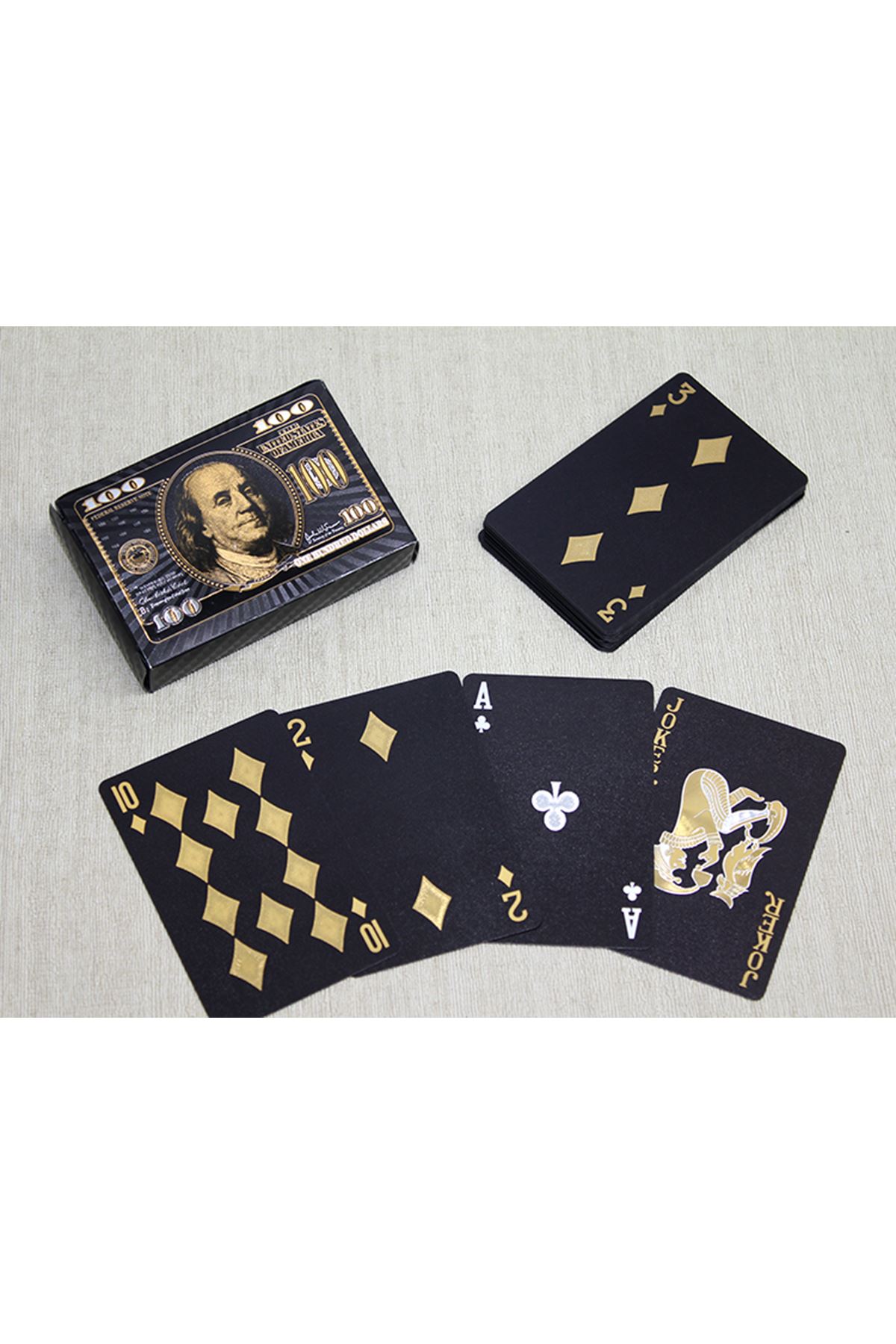 Altın Dolar Tasarımlı Siyah İskambil Oyun Kartı