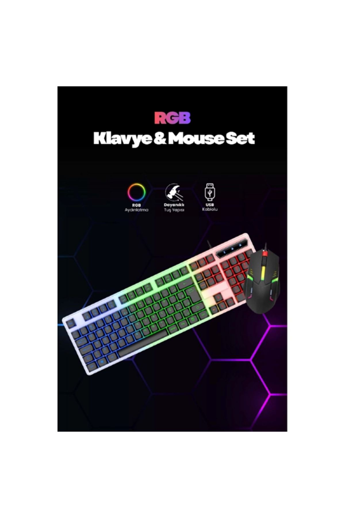 Kablolu Işıklı Gaming Standart Türkçe Q Klavye Ve Mouse Seti