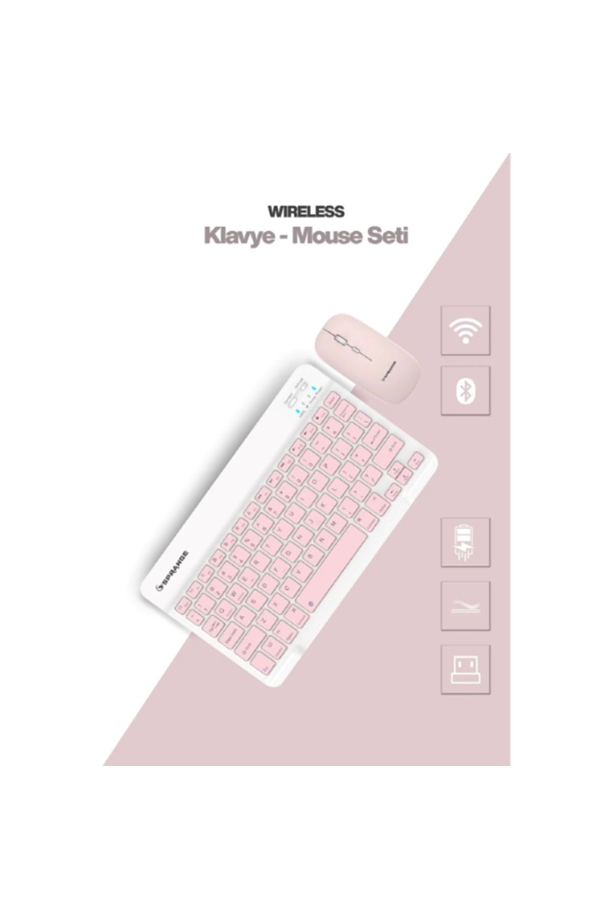Pembe Kablosuz Klavye Ve Mouse Seti