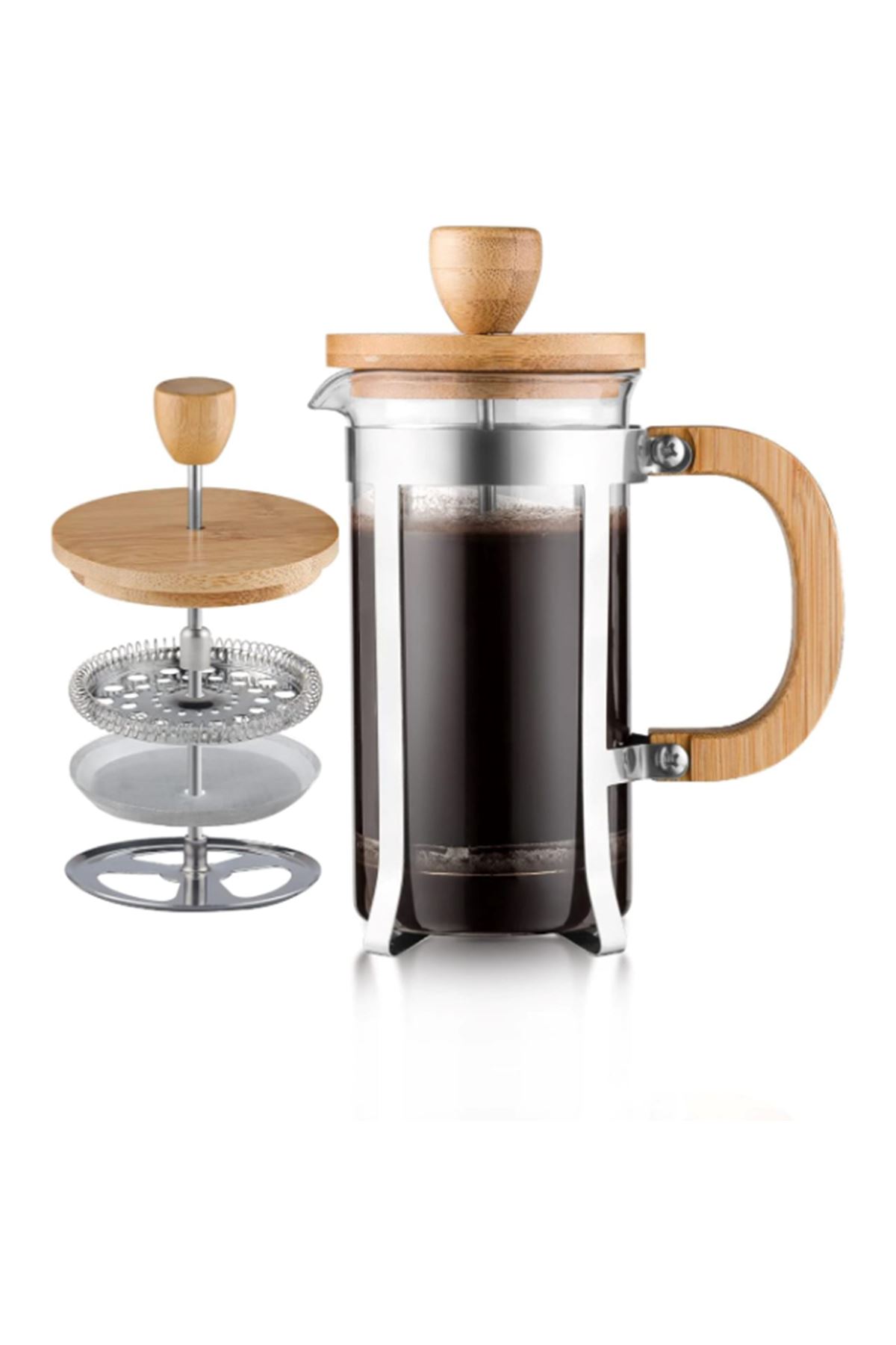 Ahşap Detaylı 600 ml Cam French Press