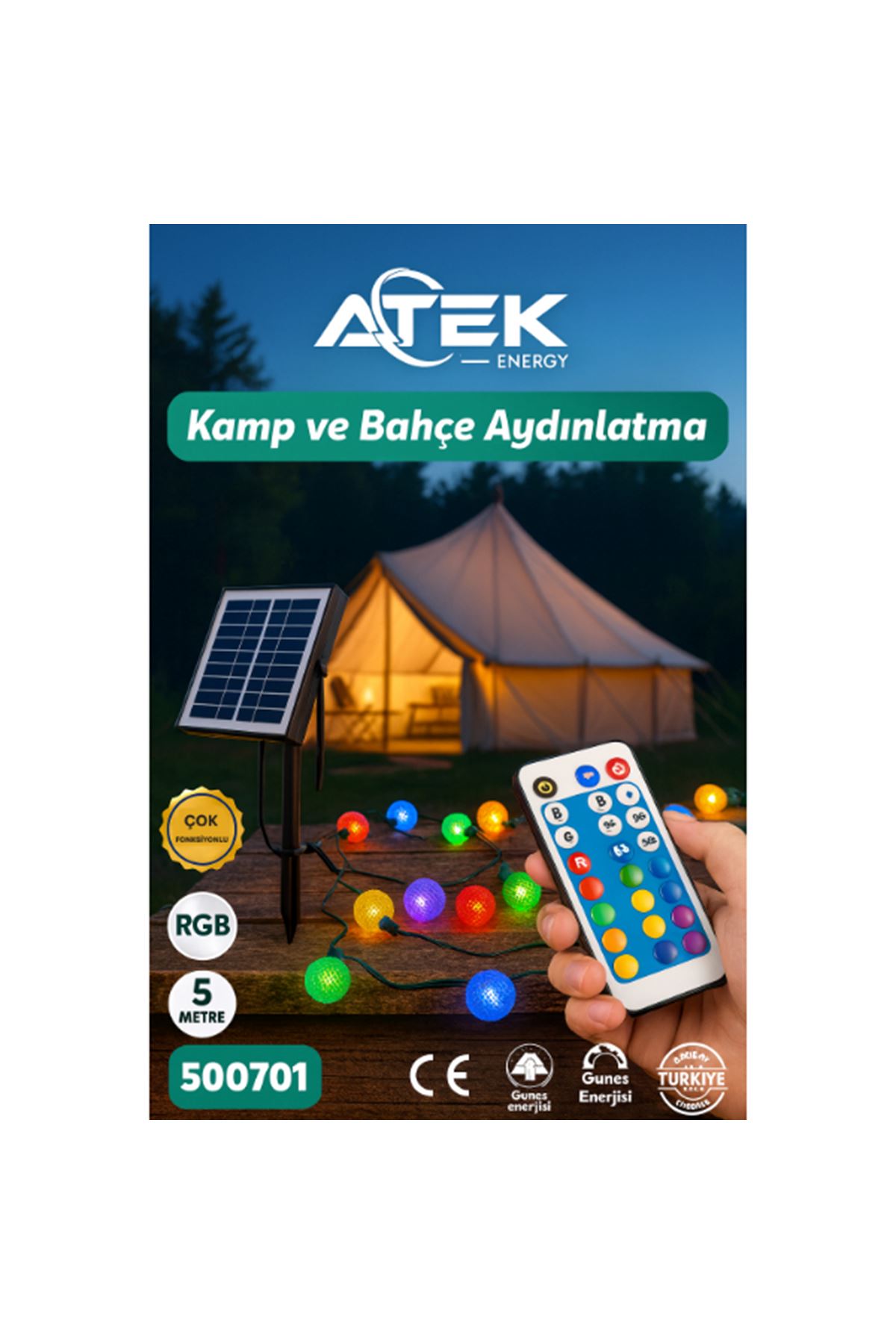 RGB Güneş Enerjili Boncuk Kamp Ve Bahçe Aydınlatma