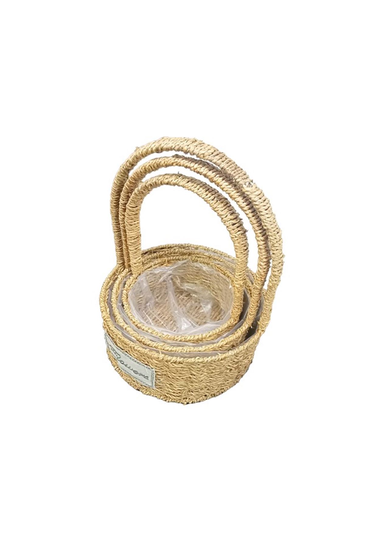 Yuvarlak Doğal Hasır Sepet Seti - 3'lü