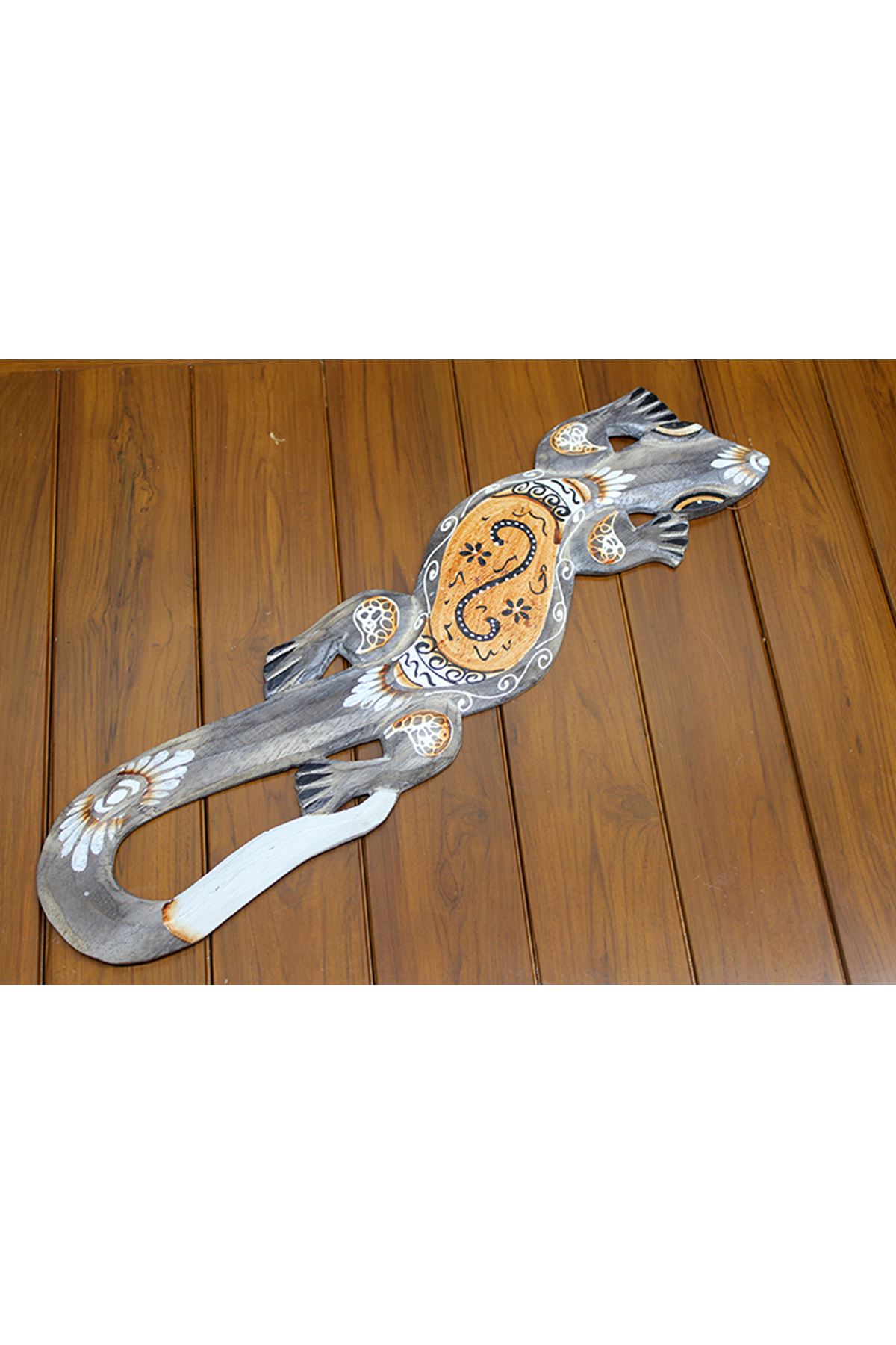 Ahşap Duvara Asmalı Kertenkele Figürü