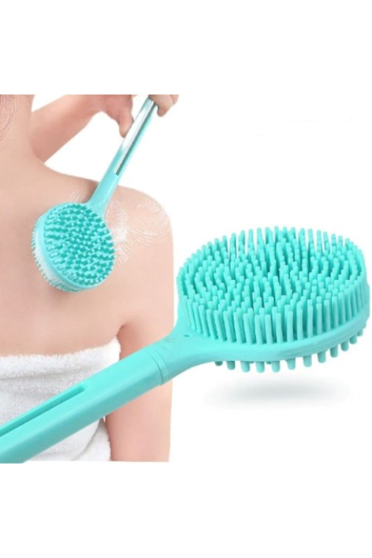 Çift Taraflı Silikon Uzun Saplı Banyo Fırçası