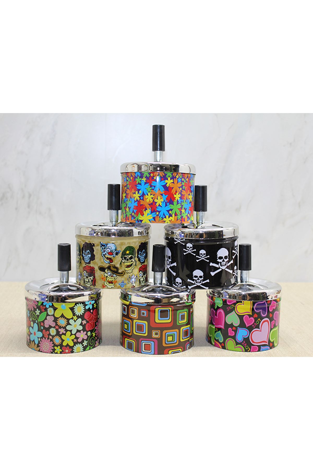 Metal Renkli Basmalı Küllük Yuvarlak