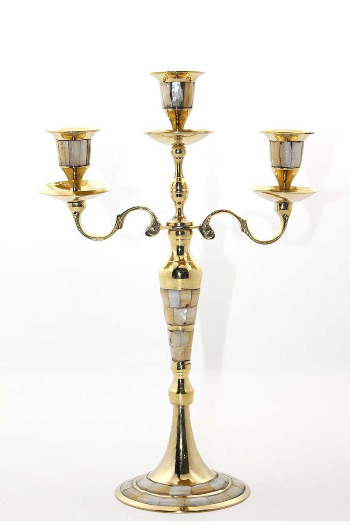 Pirinç Sedefli 3'lü Şamdan Model 1