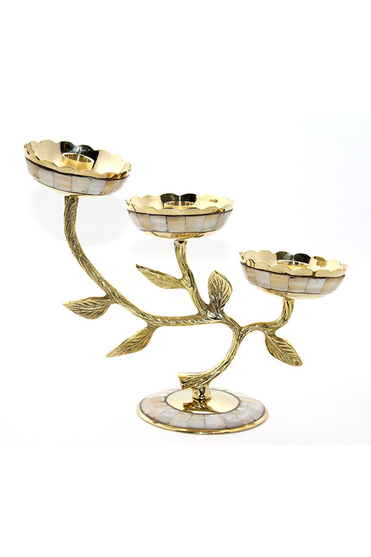 Pirinç Sedefli 3'lü Şamdan Model 4