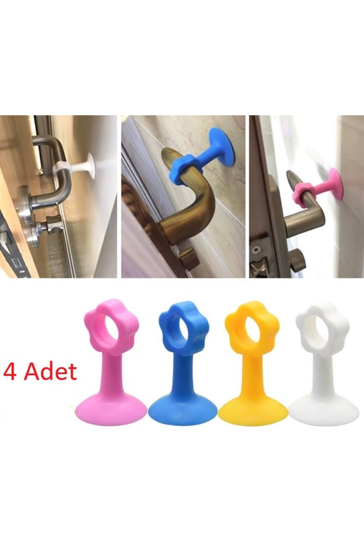 Renkli Vantuzlu Geçmeli Kapı Kolu Stoper 4lü Set
