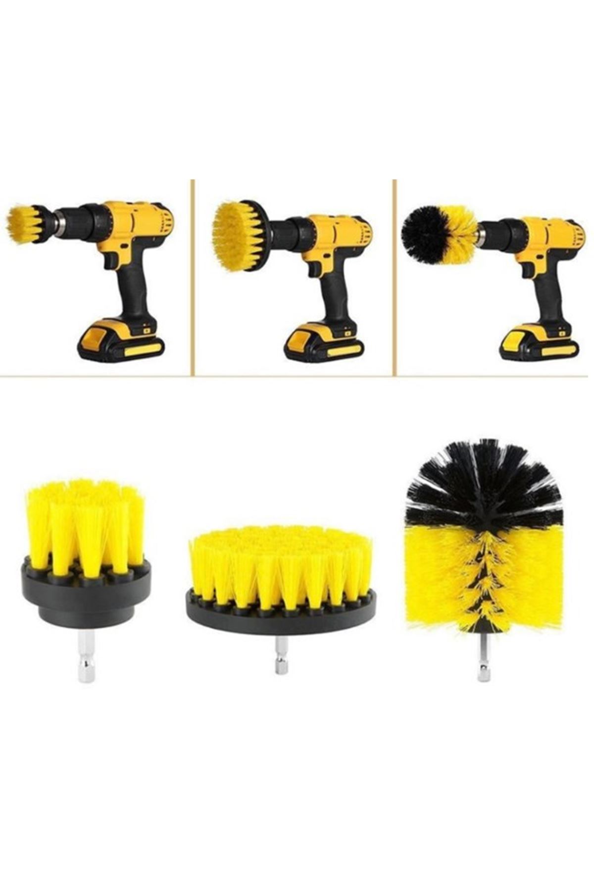 Matkap Ucuna Takılan 3'lü Fırça  Temizlik Seti