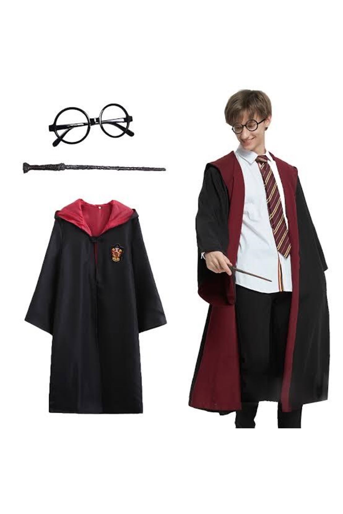 Harry Potter Gryffindor Kapşonlu Çocuk Kostüm Seti 7-8 Yaş