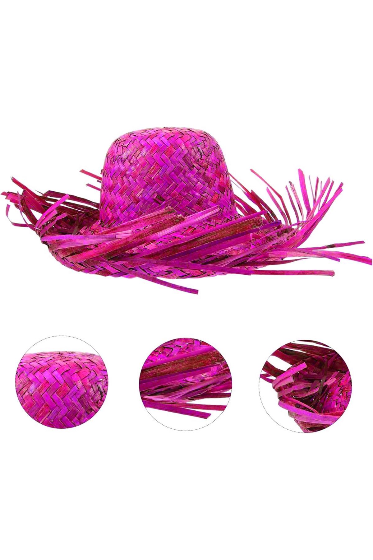 Tropikal Parti Fuşya Hasır Hawaii Şapkası