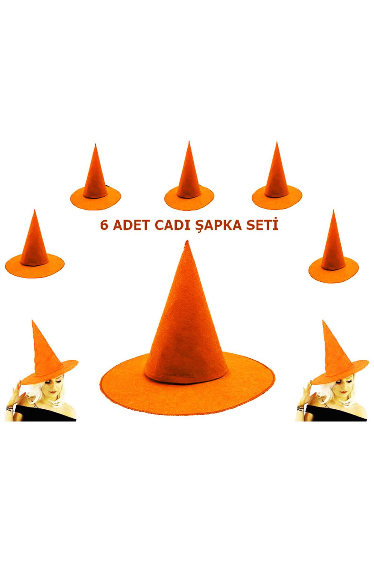Turuncu Renk Keçe Cadı Şapkası 6 Adet