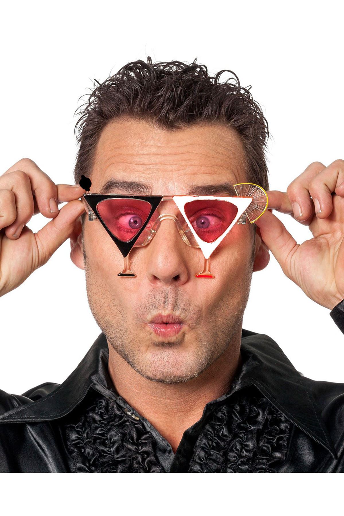 Siyah Beyaz Renk Martini Tasarımlı Parti Gözlüğü