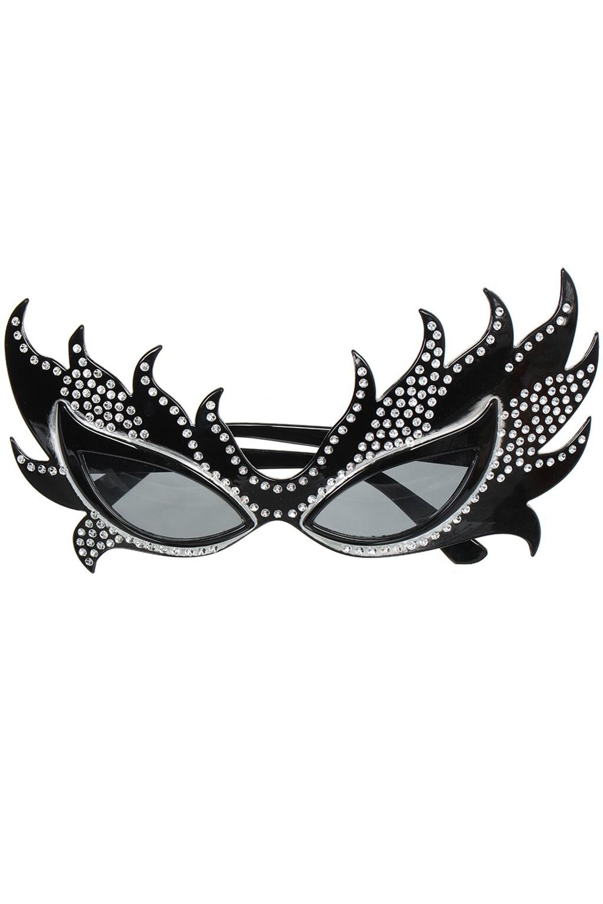 Taşlı Siyah Alev Parti Gözlüğü