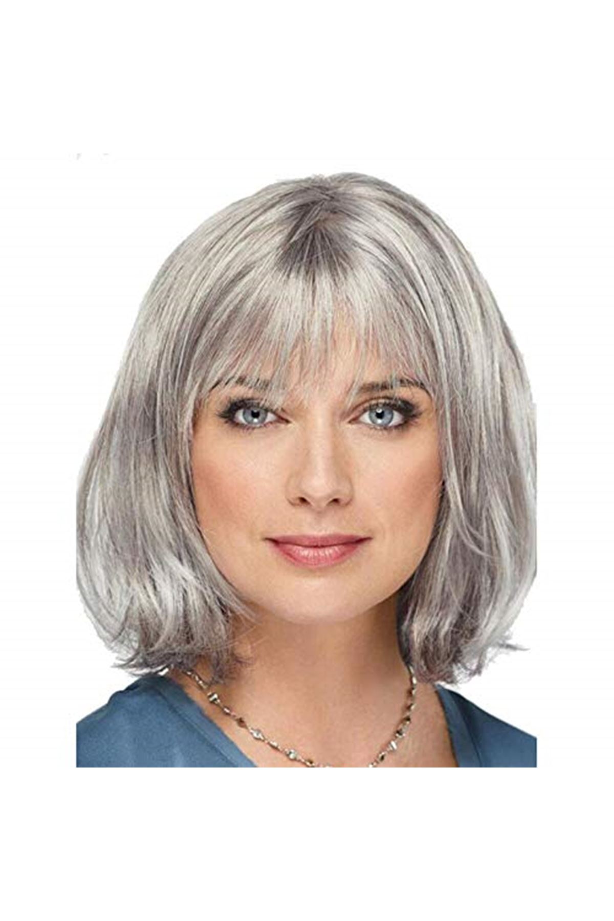 Gri Renk Kısa Saç Yaşlı Peruk Teyze Peruğu