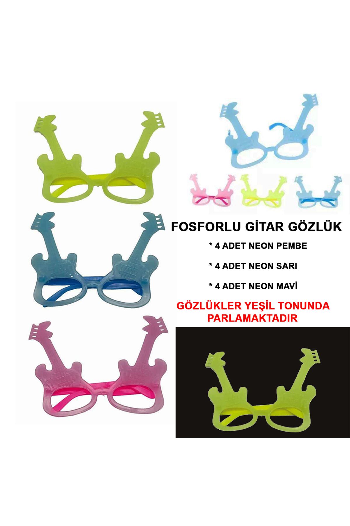 Fosforlu Gitar Glow Parti Gözlüğü 12 adet