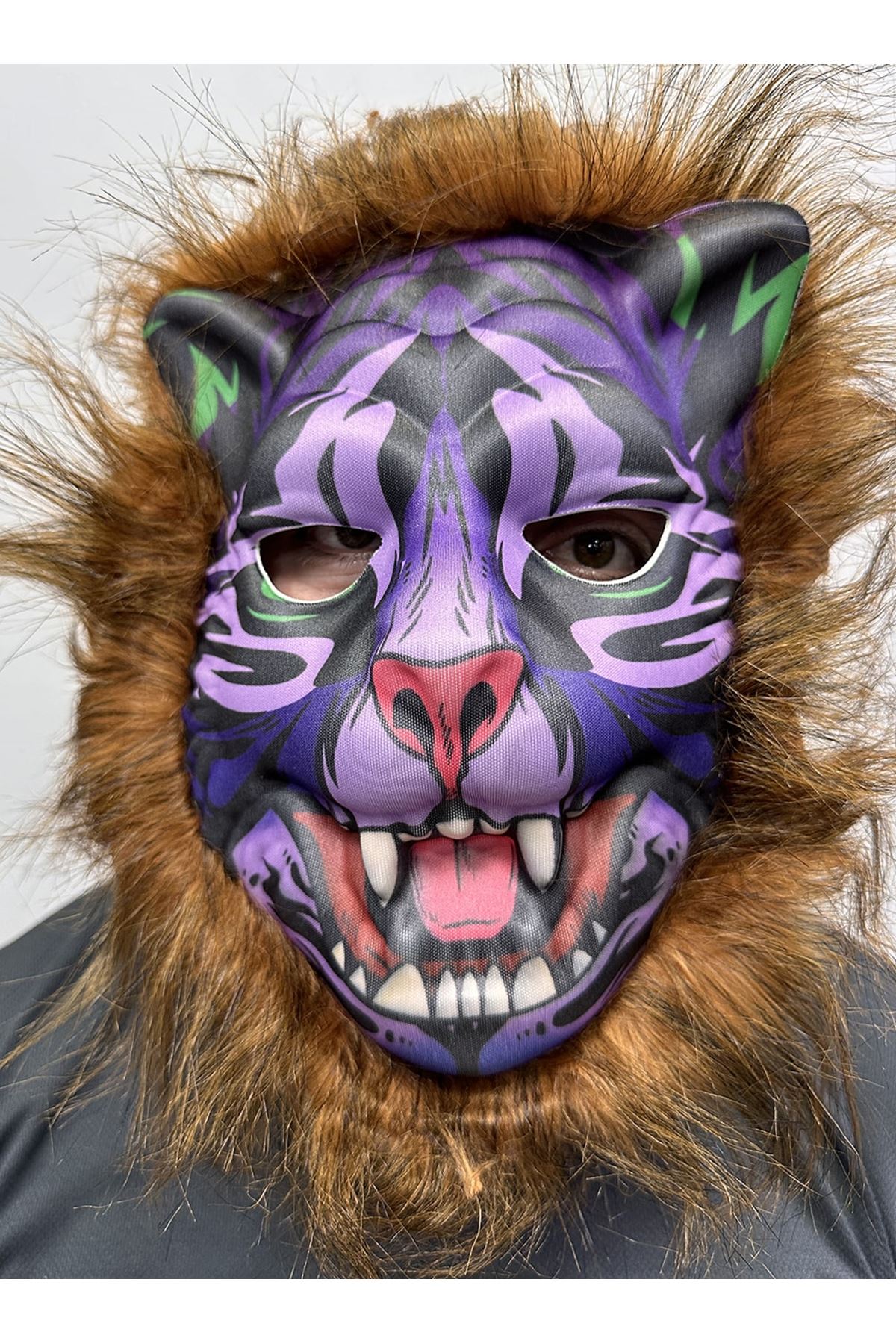 Kahverengi Saçlı Dişli Kurt Maskesi Mega Peluş 16 No