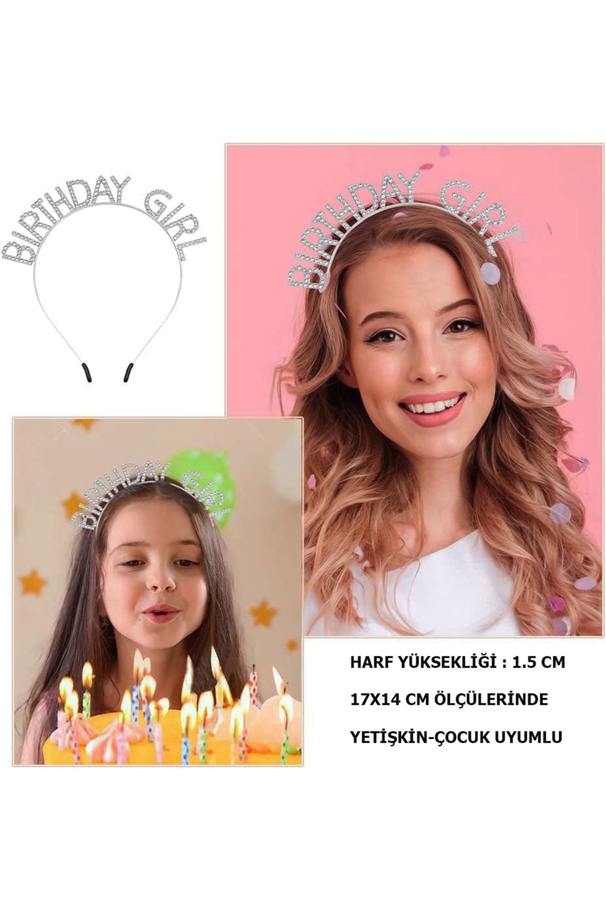 Kristal Taşlı Gümüş Birthday Girl Parti Tacı