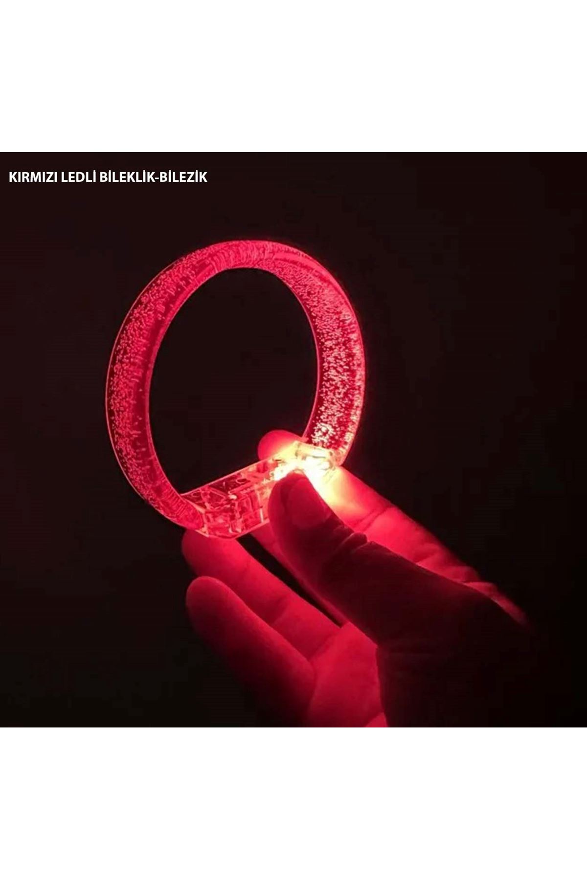 Kırmızı Led Işıklı Baskı Yapılabilen Pilli Bileklik Bilezik 1,5 cm Genişlik