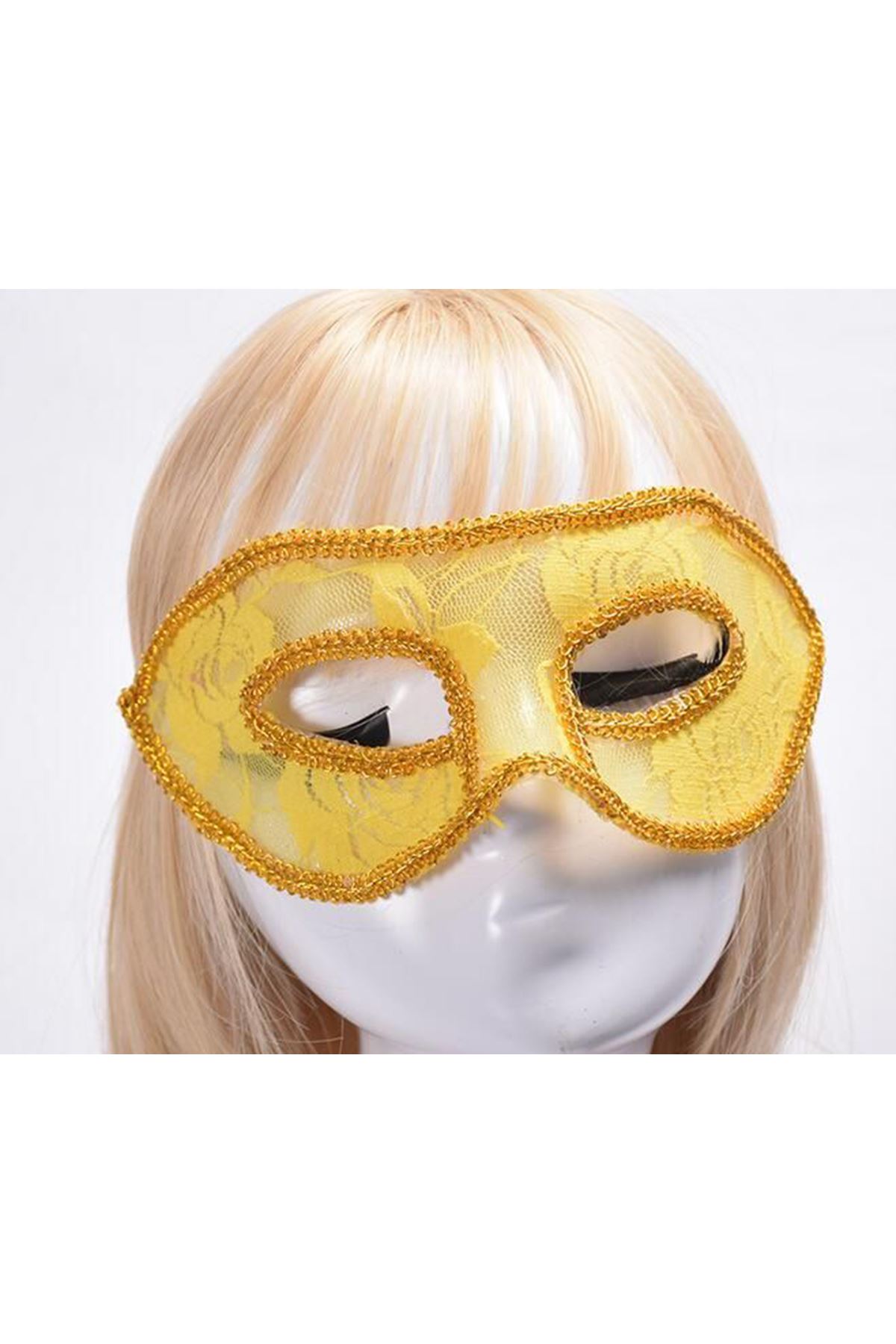 Sarı Dantel Tül Parti Maskesi