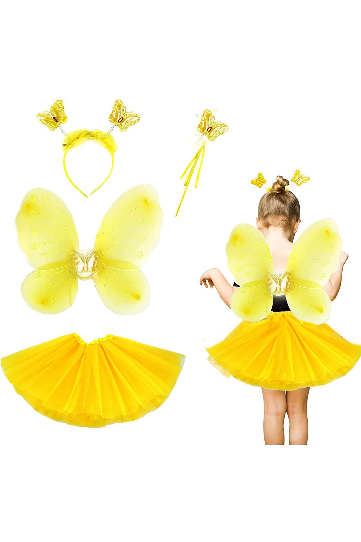 Sarı Kelebek Kostümü Çocuk 4 Parça Set