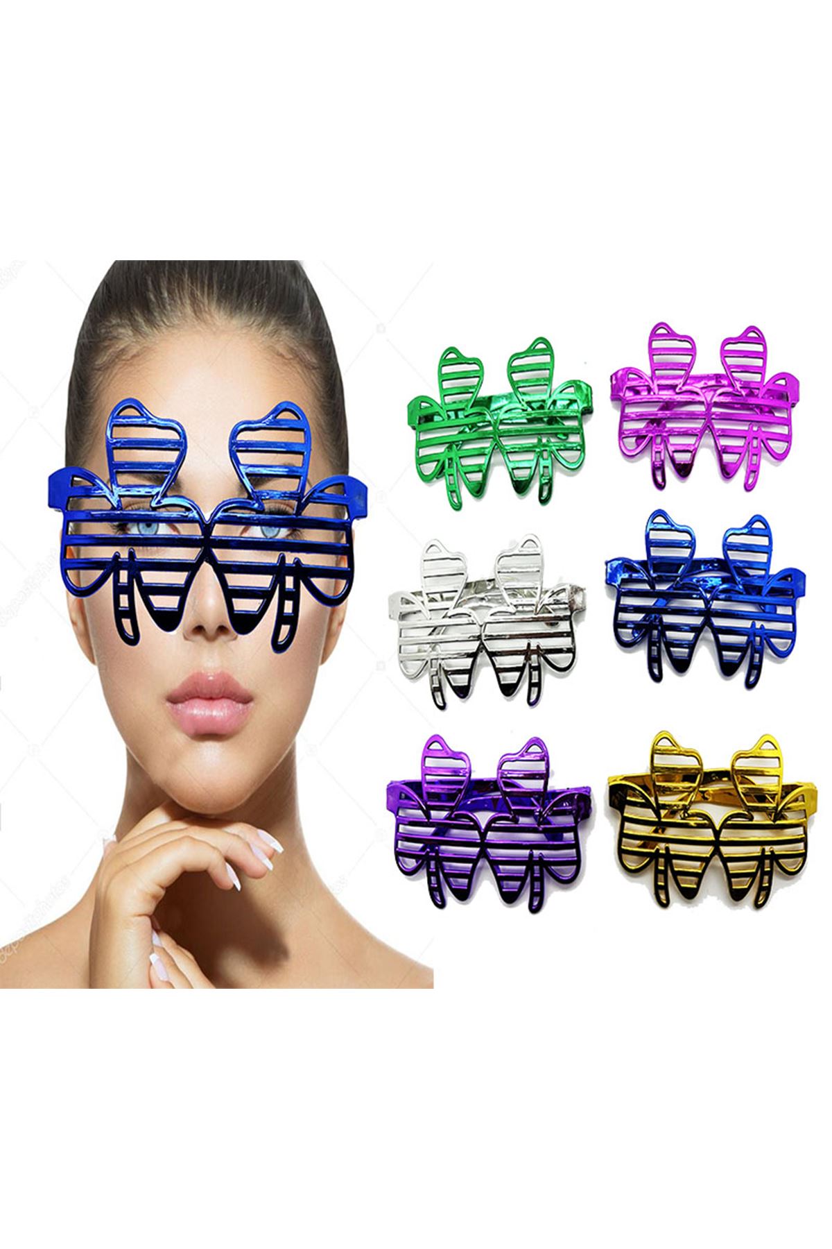 Metalize Parlak Yaprak Panjur Parti Gözlüğü