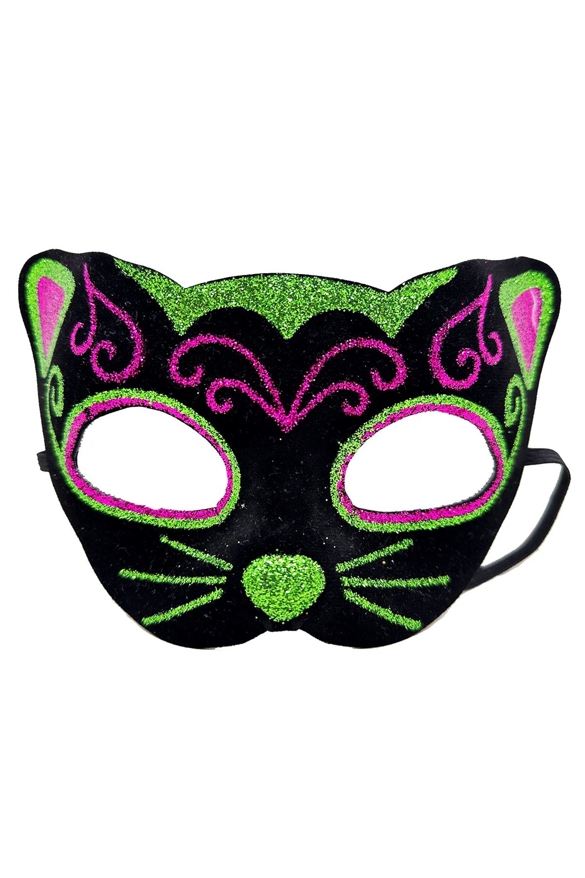 Siyah Kadife İşlemeli Kedi Maskesi