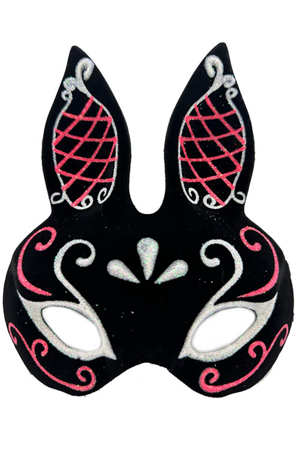 Siyah Süet Tavşan Maskesi Simli