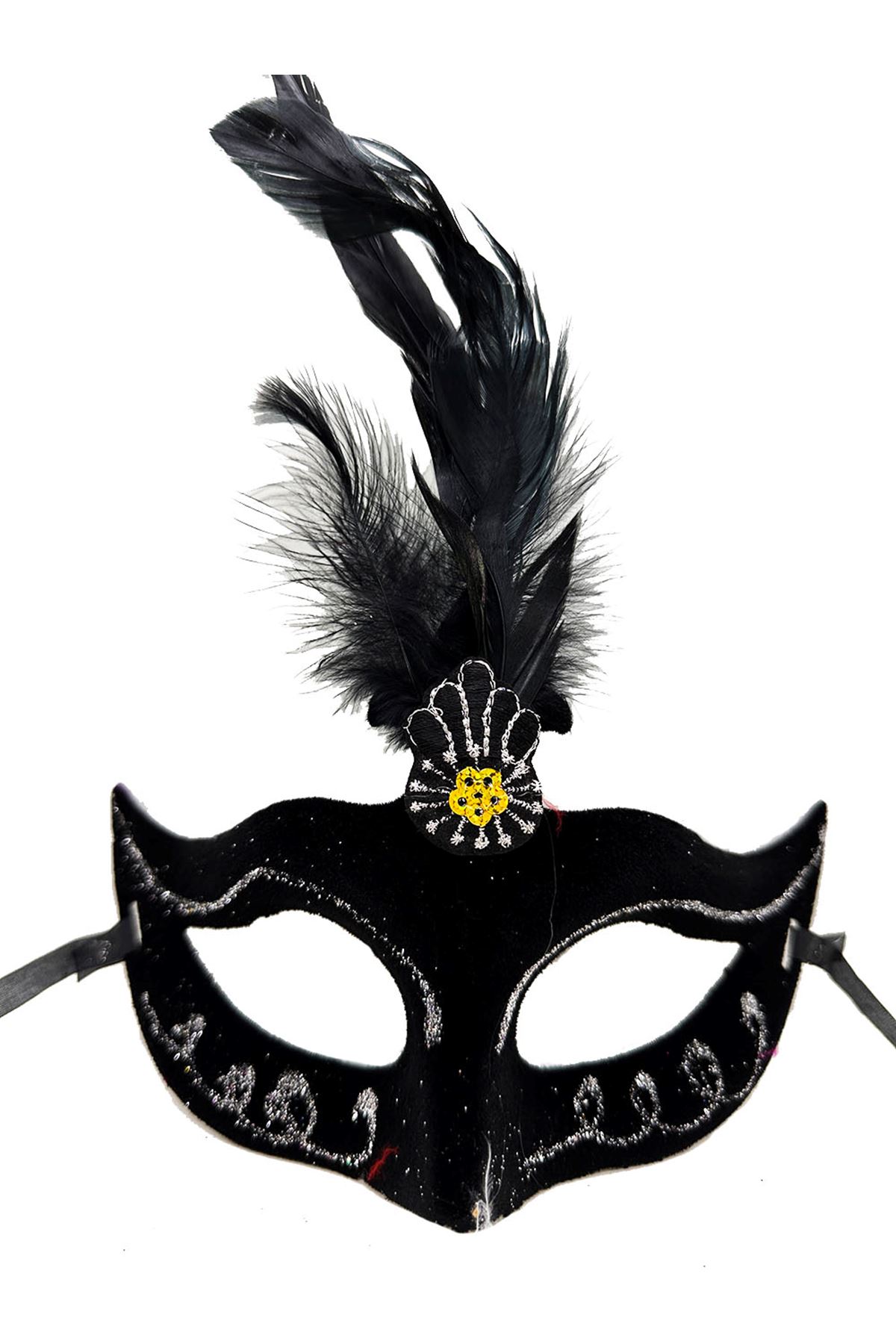Siyah Tüylü Süet Parti Maskesi