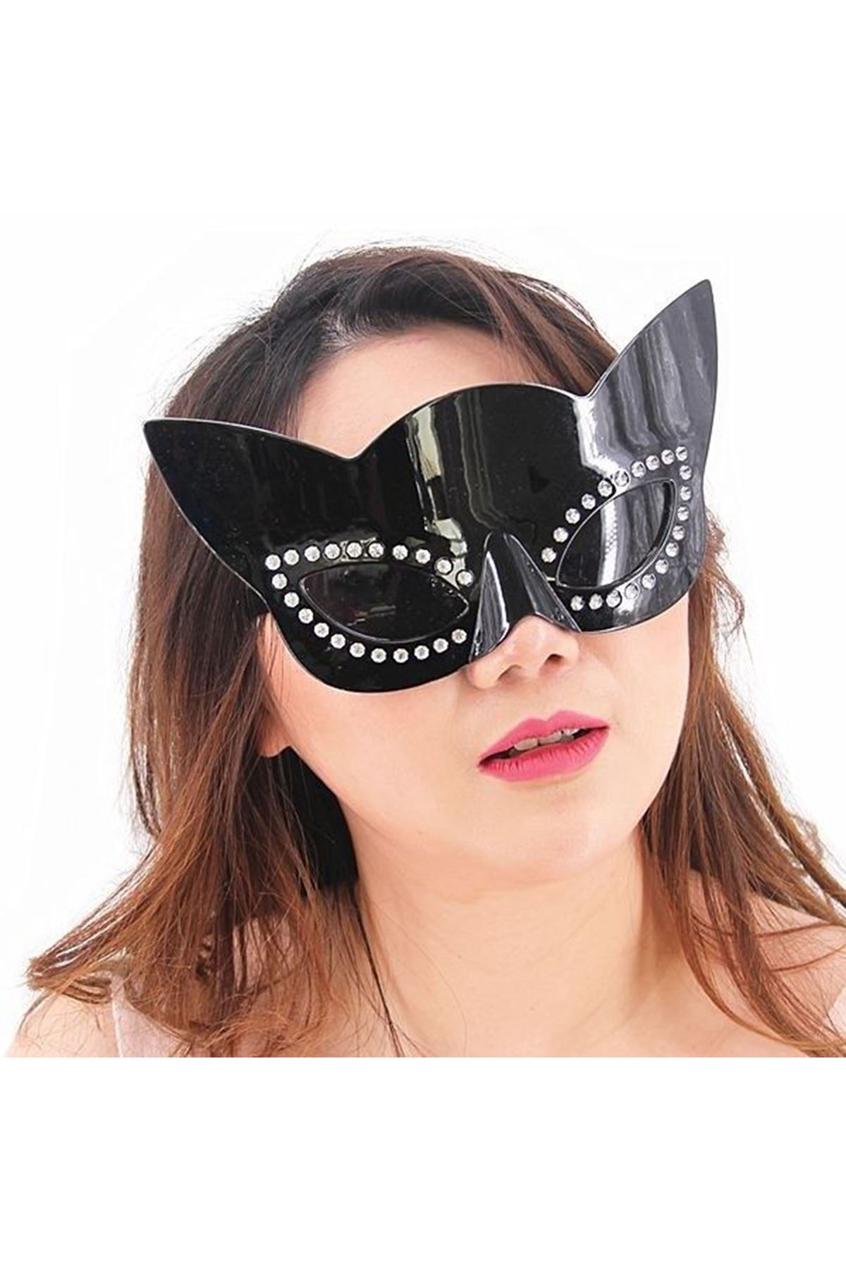 Siyah Renk Siyah Camlı Kedi Şekilli Parti Gözlüğü
