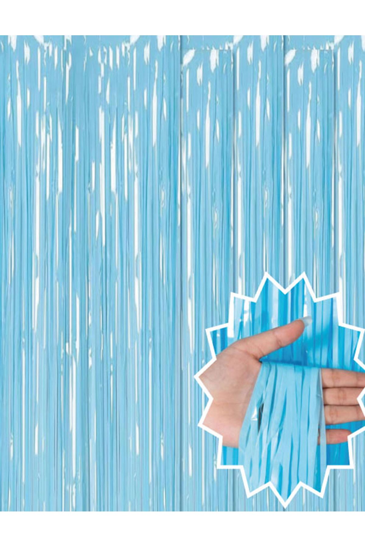 Soft Mavi Püsküllü Kapı Perdesi